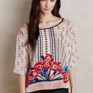 Anthropologie Moulinette Soeurs Velvet Burnout Rose Blouse